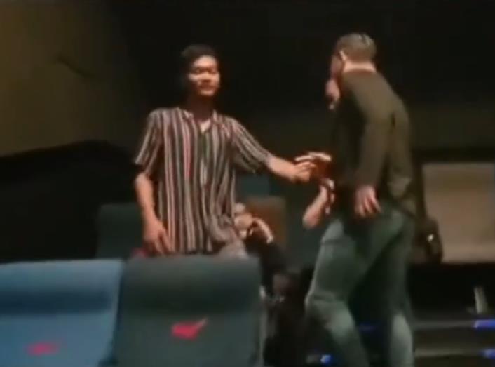 Viral video of the moment motorcycle theft suspect is caught while enjoying a movie in the cinema.