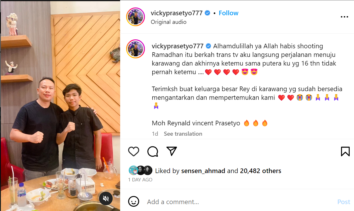 Vicky Prasetyo meets his son