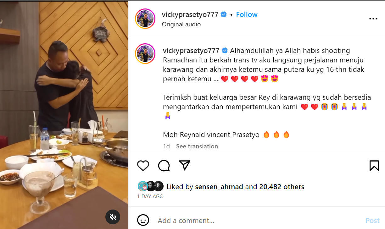 Vicky Prasetyo meets his son