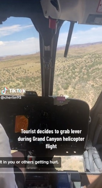 Moments Pilot Angry Seeing Woman Want to Pull Lever in Cockpit While Helicopter Flying