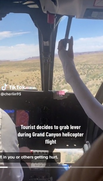 Moments Pilot Angry Seeing Woman Want to Pull Lever in Cockpit While Helicopter Flying