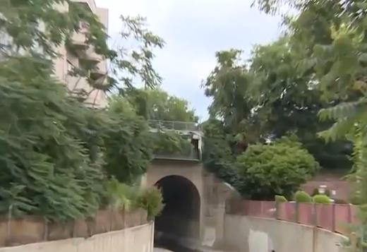 Unique house above the bridge.