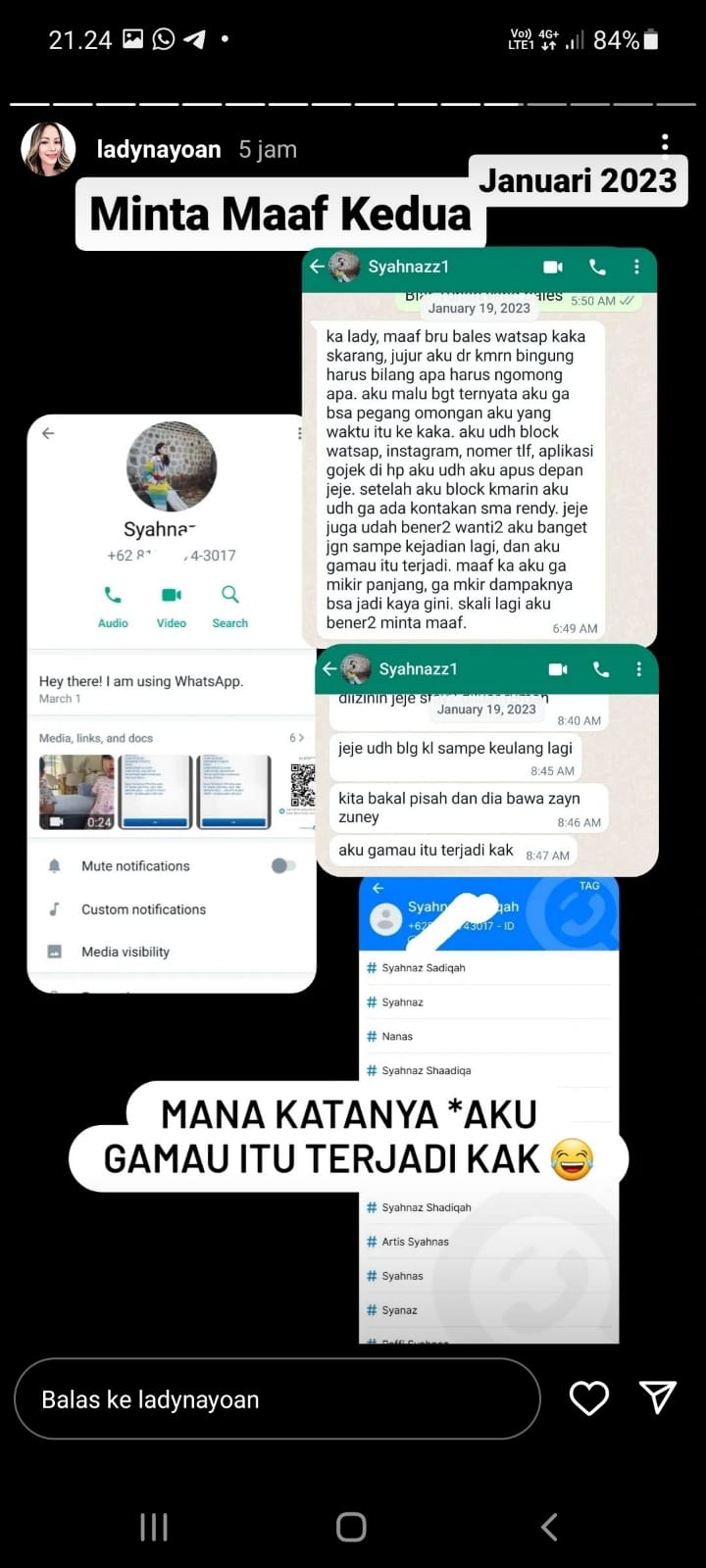 Chat Permohonan maaf Syahnaz ke Lady 