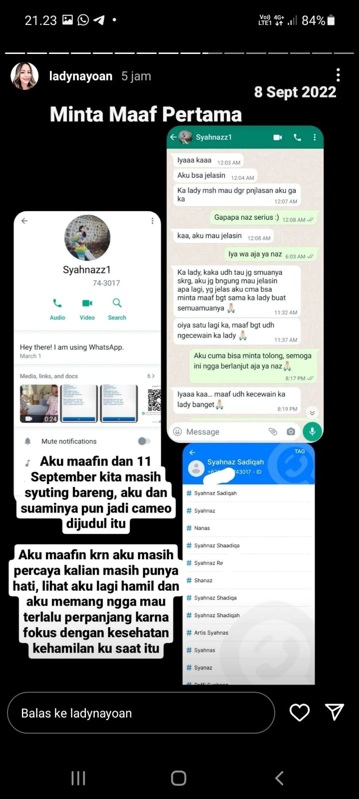 Apology Chat from Syahnaz to Lady 