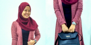 #HOTD: Hijab dan `Outer` Senada ala Vivin Nur