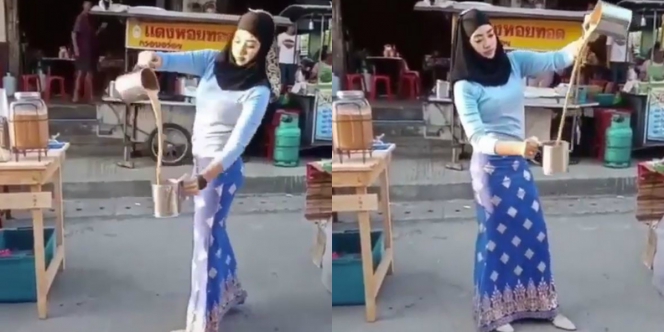 Aksi Wanita Cantik Racik Teh Tarik Sambil Nari Hebohkan Medsos