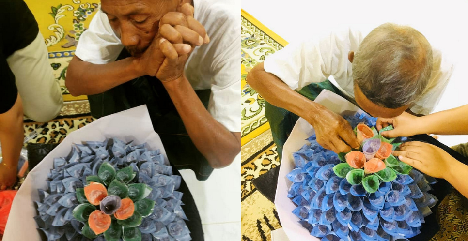 Ayah Bantu Buat Karangan Bunga dari Uang, Tak Tahu Itu Hadiah dari Anaknya