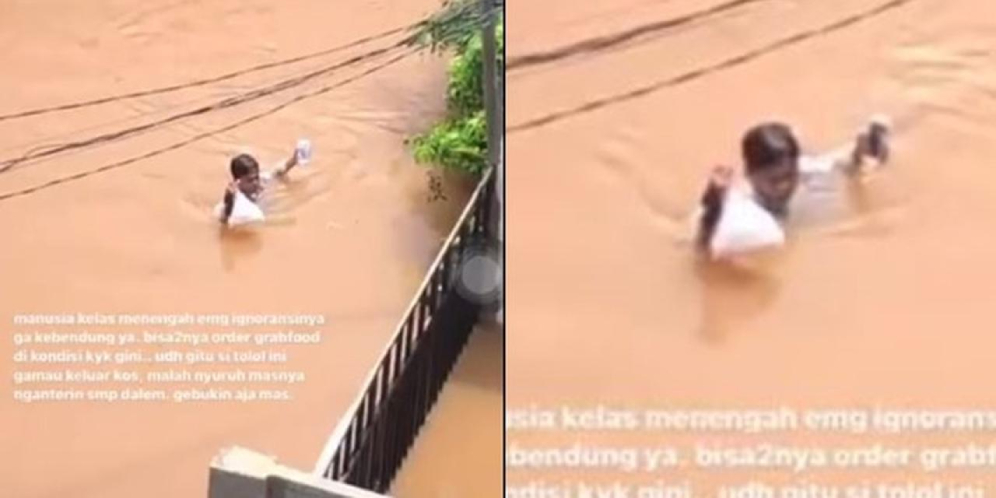 Viral Aksi Ojol Antar Makanan Saat Banjir, Driver Banjir Doa