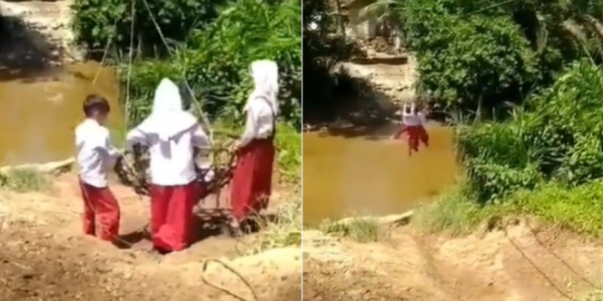 Fakta di Balik Video Viral Anak Berseragam SD Gelantungan Sebrangi Sungai