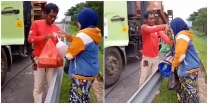 Menyayat Hati! Momen Sopir Truk Berhenti di Pinggir Jalan Ambil Makan Siang dari Sang Istri