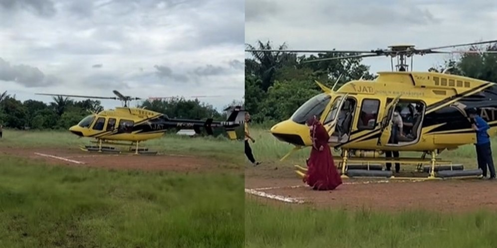 Viral Keluarga Sultan Datang ke Kondangan Naik Helikopter, Turun Disambut Mobil Mewah!