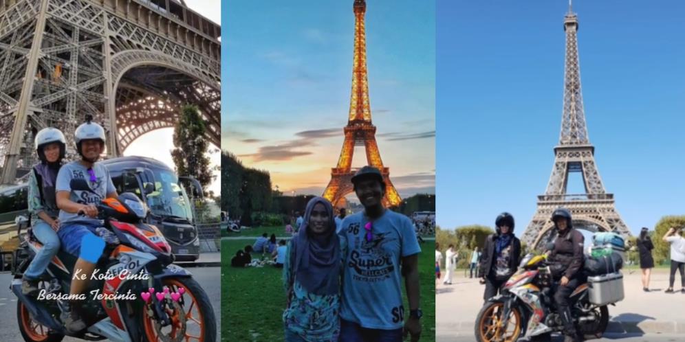 Viral Pasutri Boncengan Pakai Motor Bebek hingga ke Paris, Pose Depan Menara Eiffel Dikira Editan