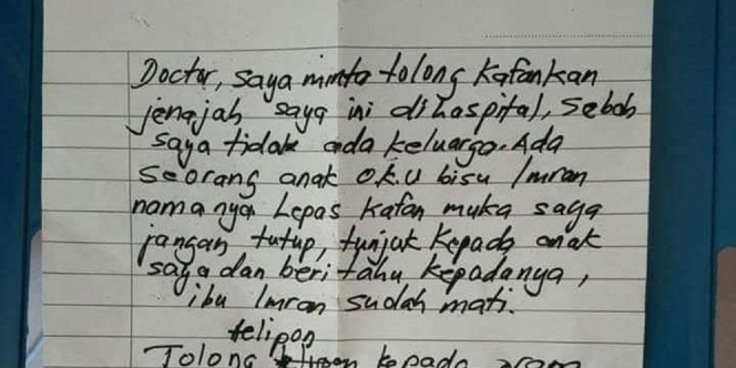 Nyesek, Ibu Tinggalkan Wasiat ke Dokter: Tolong Bilang ke Anak Saya Ibunya Meninggal