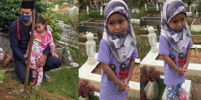 Ziarah Makam Adik yang Meninggal Saat Baru Dilahirkan, Reaksi Gadis Cilik Ini Bikin Netizen Haru dan Menangis