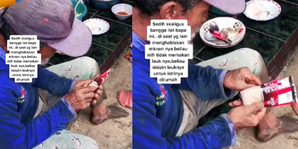 Aksi Kakek Sisihkan Lauk untuk Istri di Rumah Saat Makan di Tempat Kerja Bikin Haru dan Iba