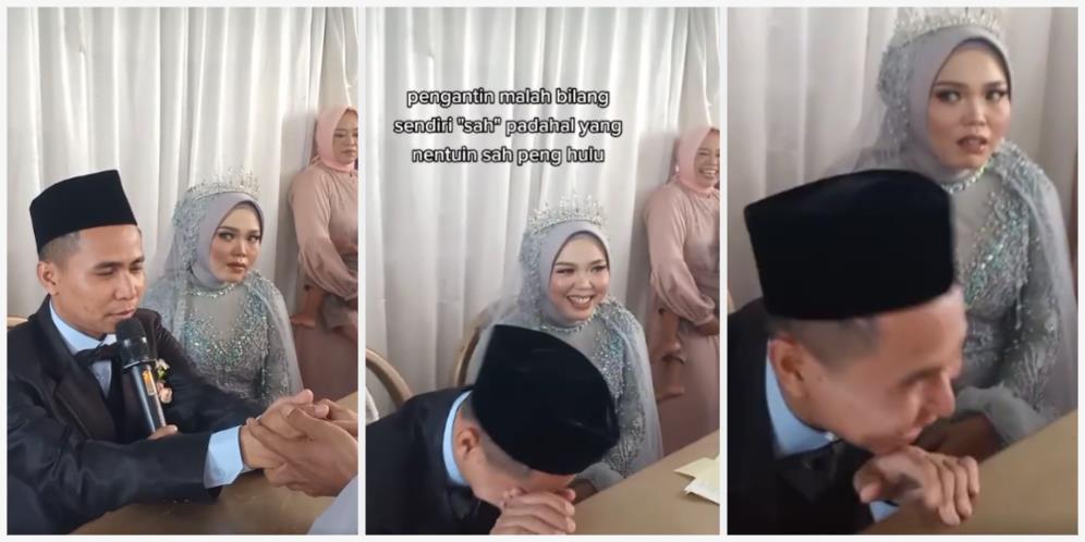 Ngakak! Pengantin Pria Bilang Sah Sendiri Saat Ijab Kabul, Ekspresi Mempelai Wanita Bikin Salfok