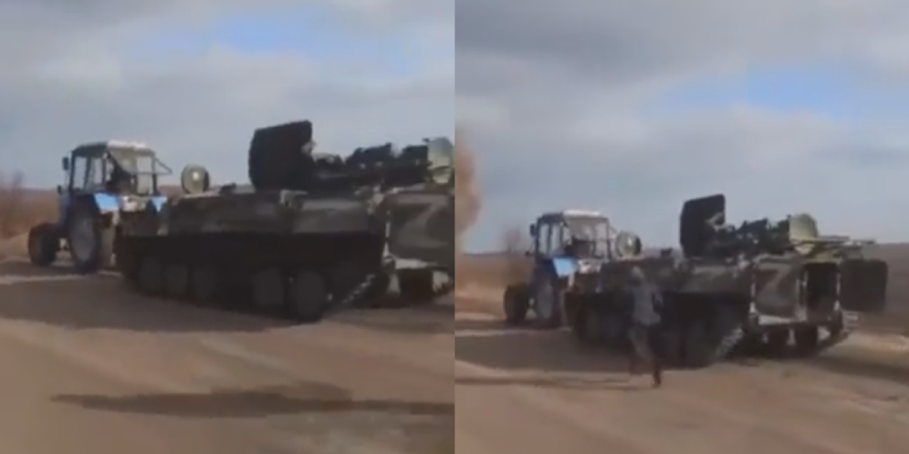 Viral Video Tank Diduga Mogok Milik Rusia Dibawa Kabur Petani Ukraina