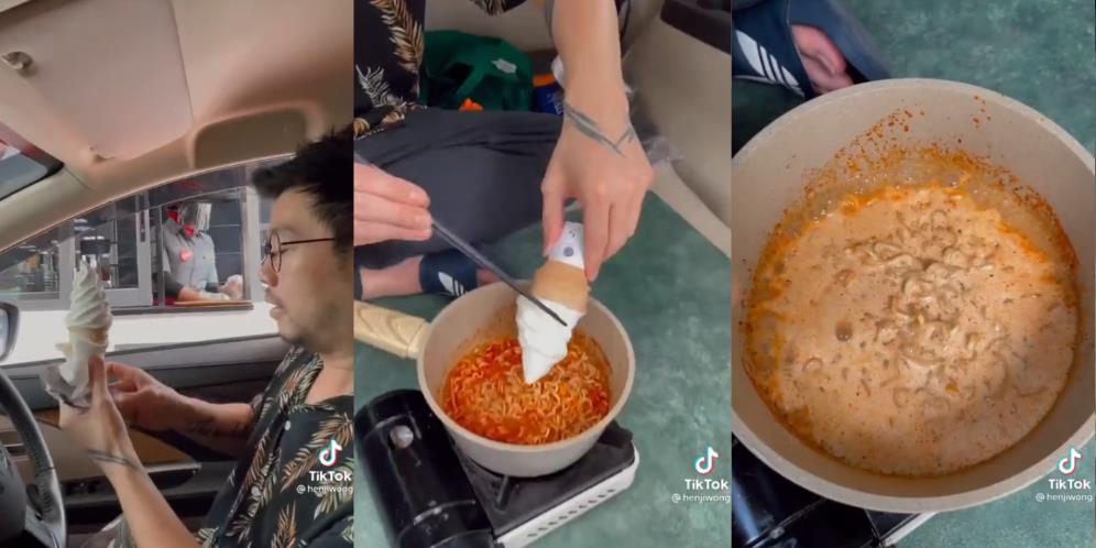 Aksi Pria Makan Mie Instan Kuah Pedas Campur dengan Es Krim Tuai Perdebatan, Netizen: Sesat tapi Bikin Penasaran