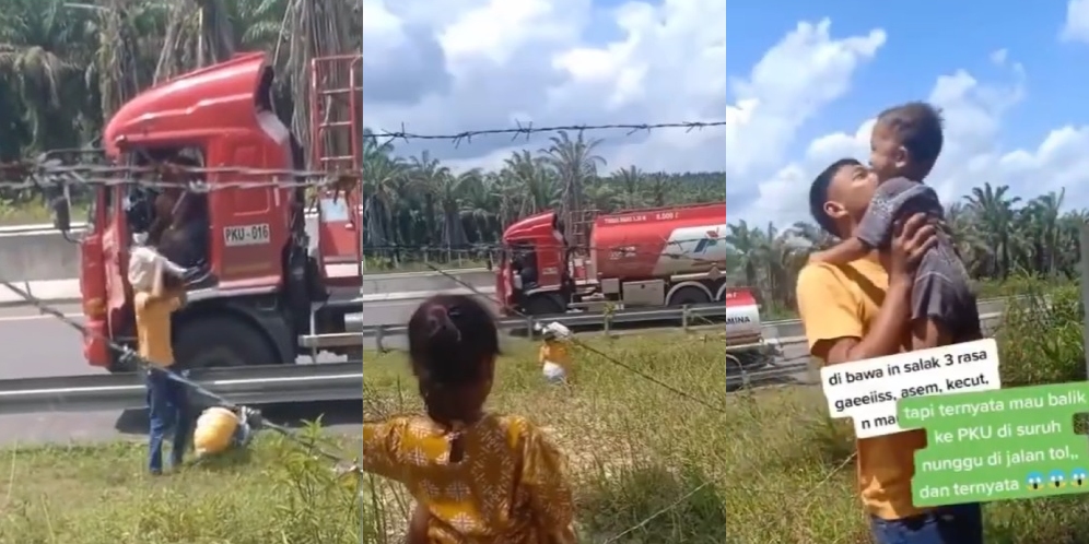 Cerita Haru Truk Tangki BBM Berhenti di Pinggir Tol, Si Bapak Terobos Kawat Demi Cium Pipi Kedua Anaknya