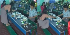 Totalitas Food Sefie, Brak! Gadis Remaja Apes Terpeleset dan Hampir Ketiban Makanan di Atas Meja