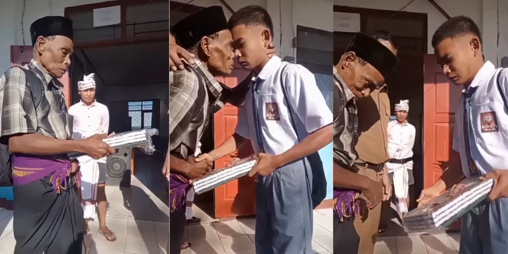 Tangis Anak SMA Ini Pecah Setelah Dikunjungi Sang Ayah yang Rela ke Sekolah Bawakan Buku dan Uang Saku