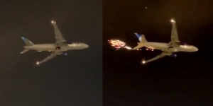 Detik-Detik Menegangkan Mesin Pesawat Terbakar Saat di Udara Terekam Kamera, Puing-Puing Berjatuhan