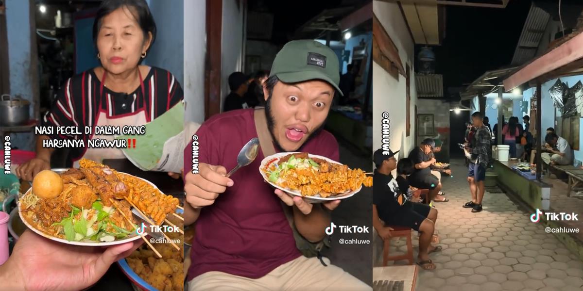 Viral Warung Nasi Pecel Nyempil di Gang Sempit, Porsi Segunung Lengkap dengan Sate, Telur, dan Ayam, Harganya 'Ngawur' Cuma Rp10 Ribu