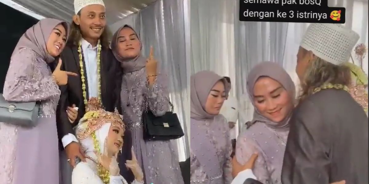 Viral Pria Foto Bareng 3 Istri Saat Menikah, Ekspresi Para Wanita Curi