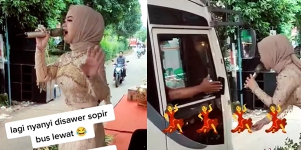 Viral Aksi Biduan Nyanyi di Hajatan Pinggir Jalan, Malah Disawer `Drive Thru` Sopir Bus yang Lewat