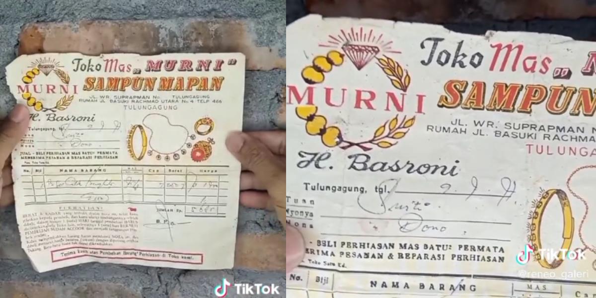Temukan Nota Pembelian Jadul Tahun 1977, Syok Lihat Harga Emas Cuma Rp1700 per Gram