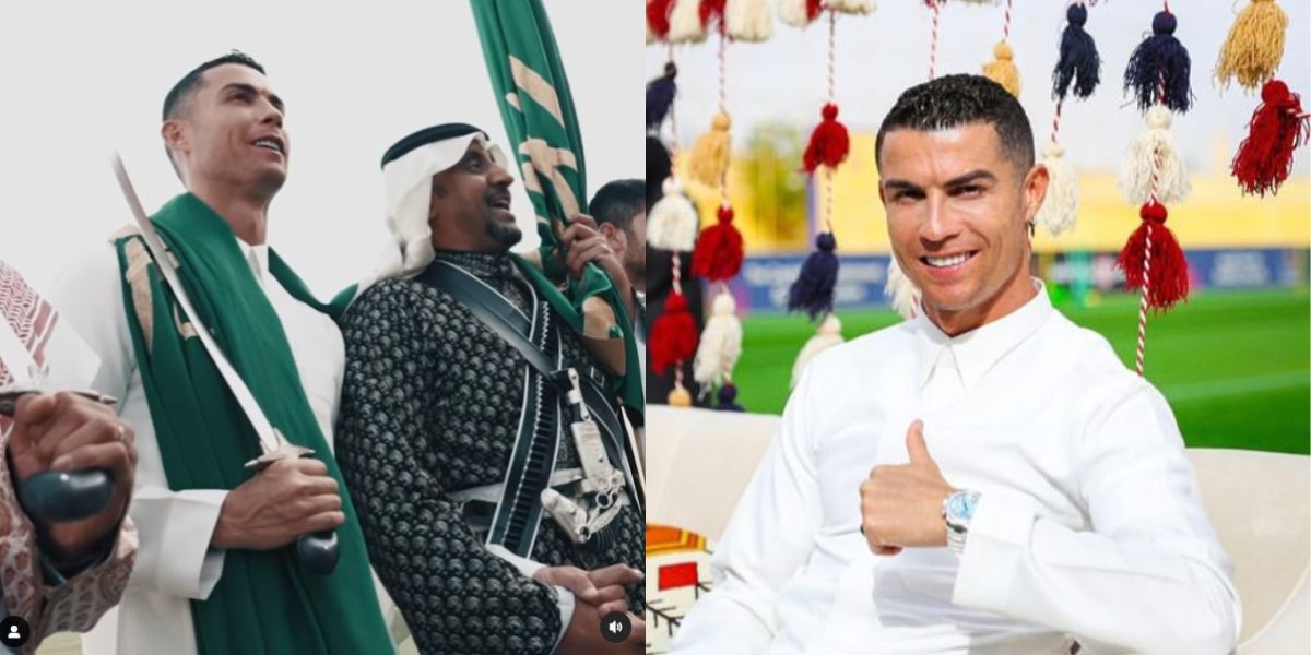 Potret Gagah Cristiano Ronaldo Pakai Gamis Putih dan Pegang Pedang
