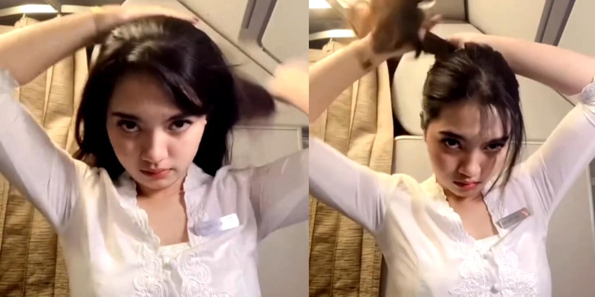 Aksi Pramugari Cantik Tata Sendiri Gaya Rambut Ikoniknya dalam Pesawat, Tanpa Salon Tapi Hasilnya Bikin Takjub