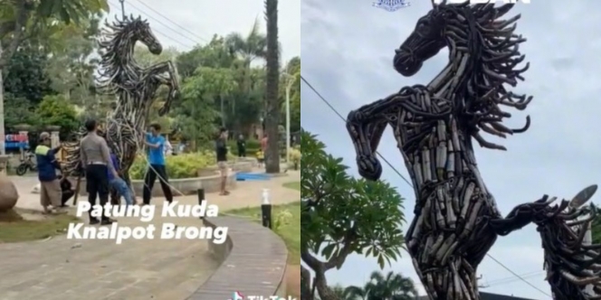 Kreatif Banget! Polisi Sulap Knalpot Brong Sitaan Jadi Karya Seni Patung Kuda