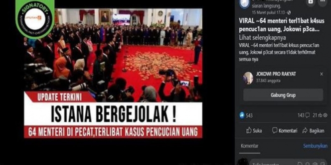 Cek Fakta: 64 Menteri Jokowi Terlibat Kasus Pencucian Uang