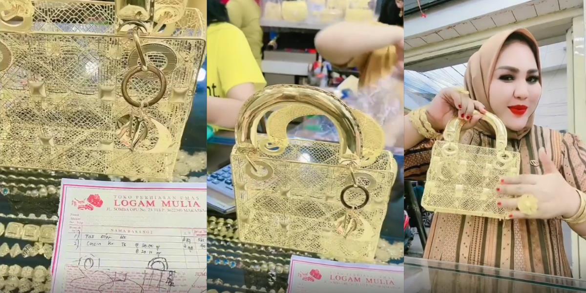 Heboh Emak-emak di Makassar Santai Belanja Emas Berbentuk Tas Dior, Harganya Bikin Jantungan