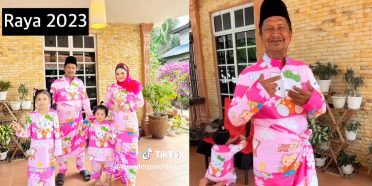 Viral! Tiap Tahun Wanita Ini dan Suami serta Anak-anaknya Selalu Pakai Baju Lebaran Bertema Hello Kitty, Netizen: Suaminya Limited Edition
