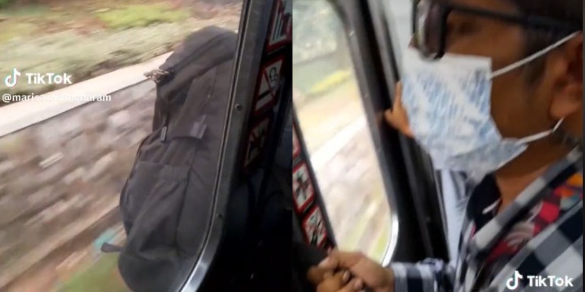 Perjuangan Anak KRL Pegang Erat Tas Nyangkut di Pintu Kereta, Mau Ngakak Tapi Kasihan!