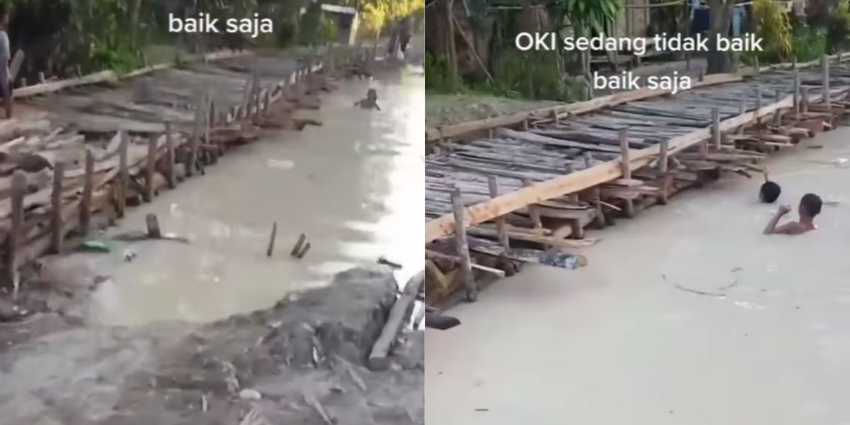 Viral Jalan Rusak di OKI Sumsel bak Sungai, Jadi Tempat Pemandian Bocah