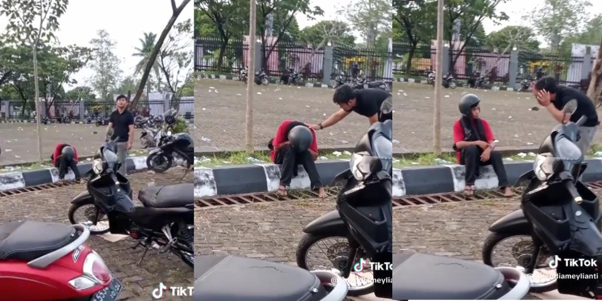 Momen Kocak Pria Tidur Pulas Sambil Pakai Helm Pengunjung Cewek, Netizen: 'Kang Parkir Amanah'