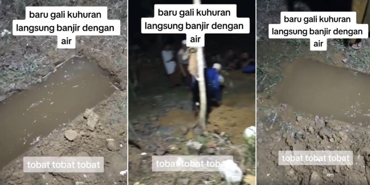 Video Kuburan Baru Digali Tiba-Tiba Menyembur Air Dikaitkan dengan Azab, Netizen: 'Ada Pipa Air yang Kena Cangkul'