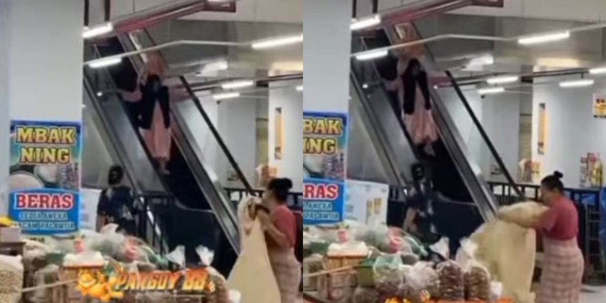 Aksi Emak-Emak Jalan Turun di Eskalator Naik, Melihatnya Bikin Ngelus Dada
