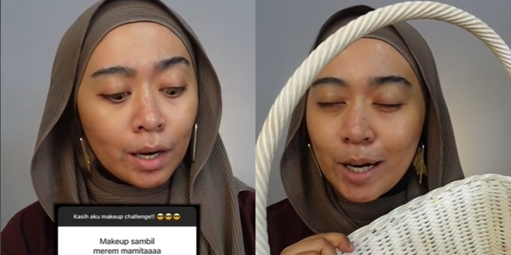 Wanita Ini Terima Tantangan Makeup Sambil Tutup Mata, Hasilnya Diluar Dugaan, Netizen: `Ngakak Banget`