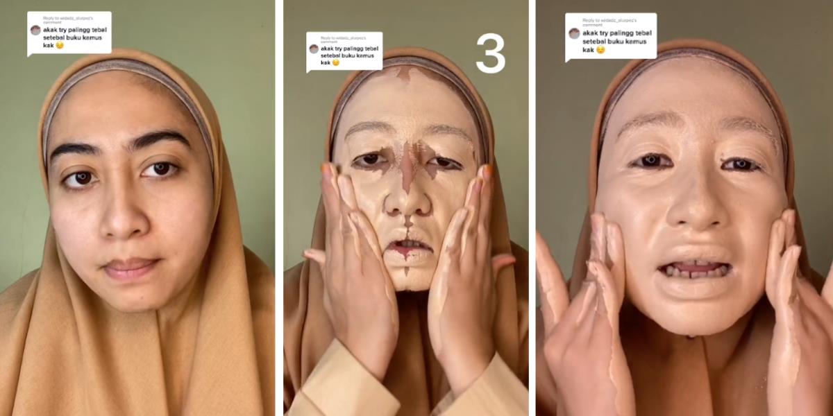 Ditantang Makeup Tebal 10 Lapis Setebal Buku Kamus, Hasil Transformasi Wajah TikToker Ini Bikin Syok