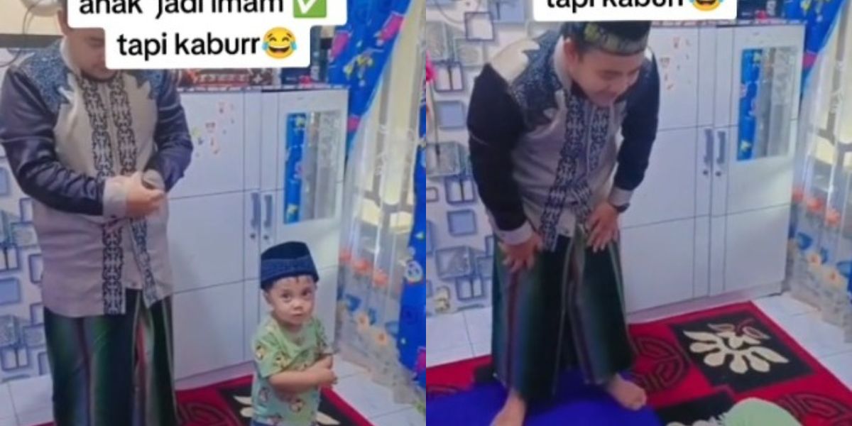 Masya Allah! Momen Gemas Anak Kecil Praktek Jadi Imam Bareng Ayahnya, Kabur Duluan Karena Takut Kecoa