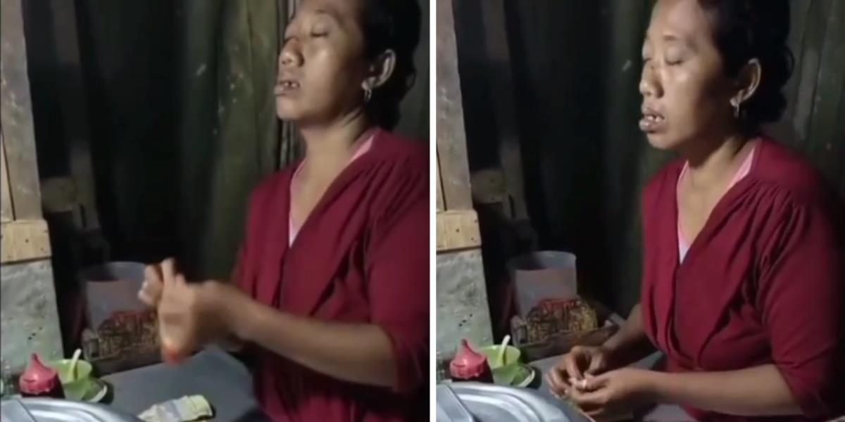 Mungkin Terlalu Lelah Bekerja Sampai Malam, Ibu Penjual Pentol Bungkus Pesanan Pembeli Sambil Tidur Sekejap