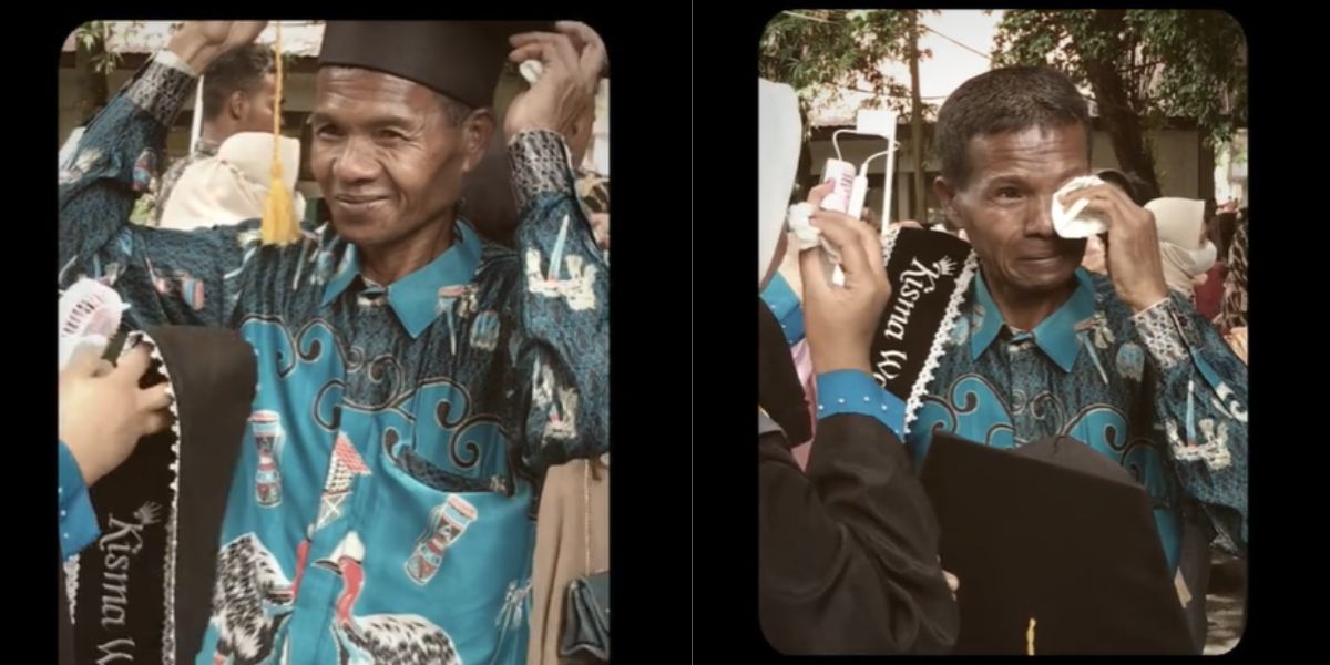 Momen Haru Ayah Single Parent Besarkan Anak hingga Kuliah, Tangis Pecah Saat Pakai Toga dan Selempang Wisuda Putrinya