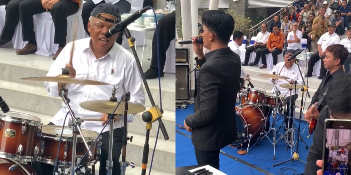 Viral Aksi Menteri Basuki Mendadak Jadi Drummer di UGM, Gaya Nyentrik Topi Terbalik Curi Perhatian