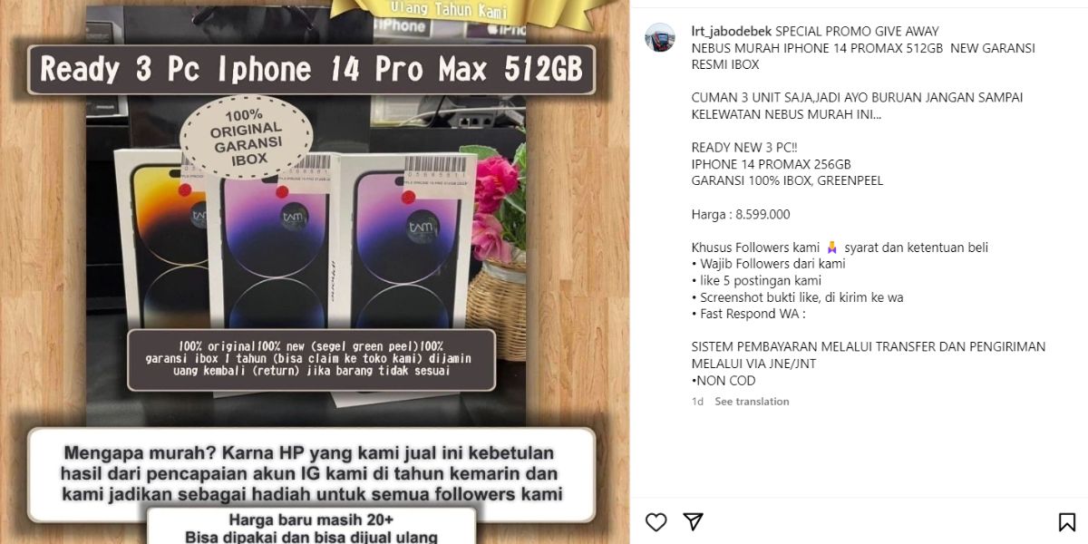 Kembali Dibobol Hacker, Instagram LRT Jabodebek Tawarkan iPhone 14 Rp8,5 Juta