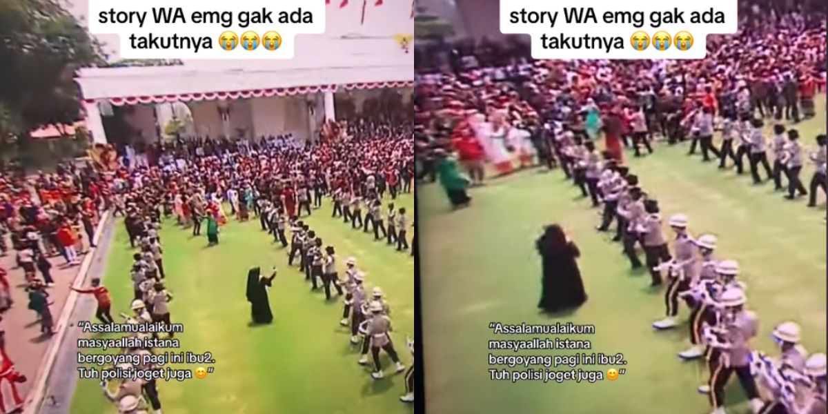 Viral Aksi Emak-Emak Joget 'Rungkad' Sambil Ngevlog Dekat Barisan Polisi Usai Upacara di Istana Negara, Nggak Ada Takutnya!