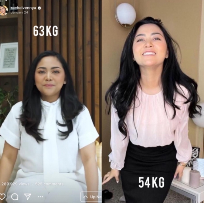 Pada tahun 2021, Rachel Vennya sempat mengalami penurunan berat badan 9 kg. Seperti yang terlihat pada potret perbedaan berat badan berikut ini. (foto: Instagram/@rachelvennya)